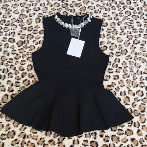 Endless Rose Black Peplum Top with Jewel Neckline